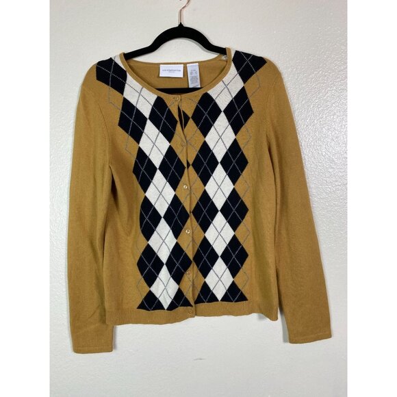 Liz Claiborne Argyle Cardigan Sweater Size Small Petite Cotton Silk Angora Blend - Picture 12 of 12